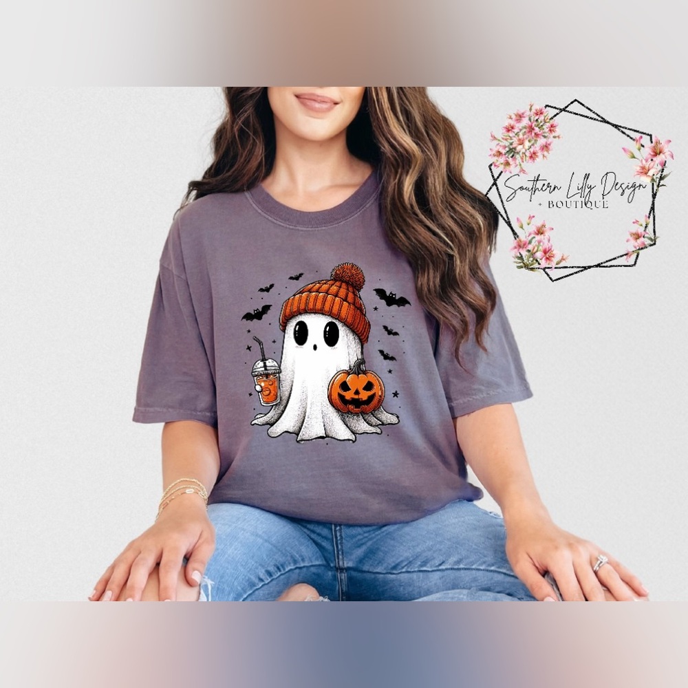 Ghost with Coffee Comfort Colors T-Shirt